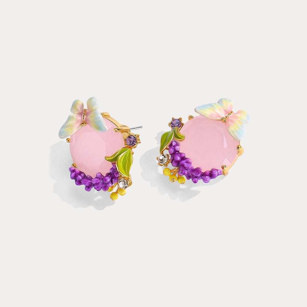 Selenichast Pink Crystal Lavender Butterfly Earrings