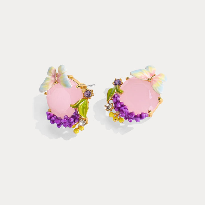 Selenichast Pink Crystal Lavender Butterfly Earrings