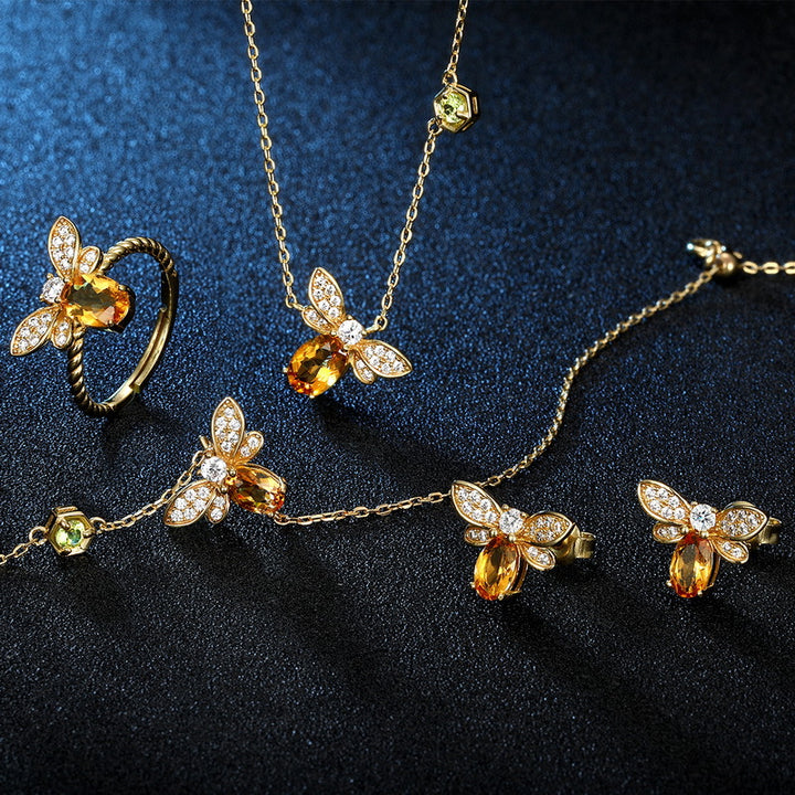 Citrine Honey Bee Bracelet Jewelry Set