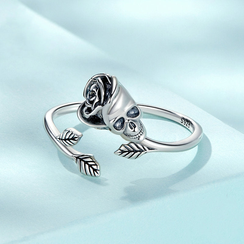 Skull Rose Sterling Silver Ring