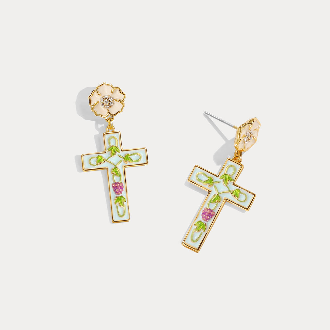 Boucles d'oreilles en vigne croix