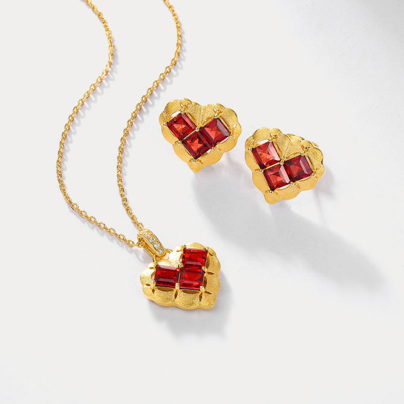 Heart Garnet Earrings