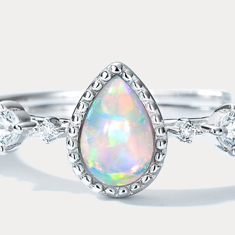 Selenichast Silver Teardrop Opal Ring