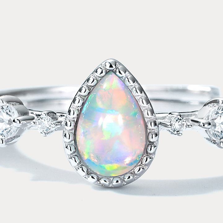 Selenichast Silver Teardrop Opal Ring