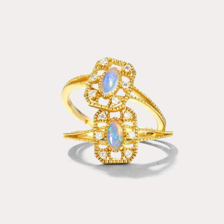 Opal Square Vintage Ring Valentine's Day Jewelry Gift