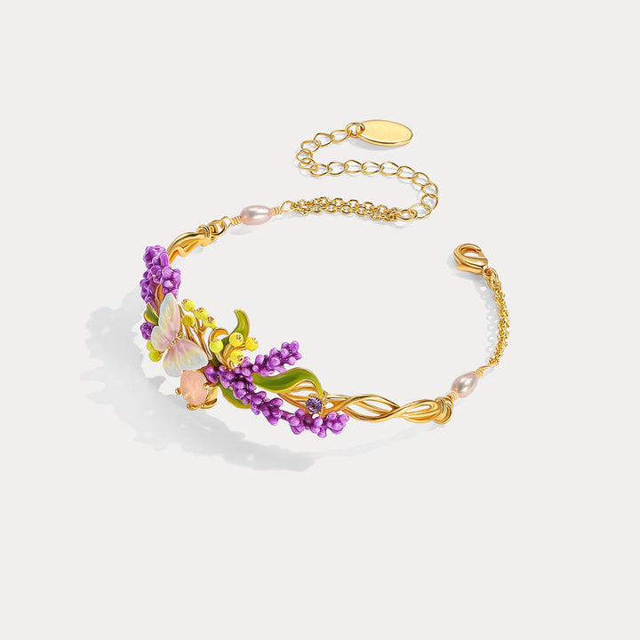 Selenichast Lavender Butterfly Bracelet with Pink Crystal