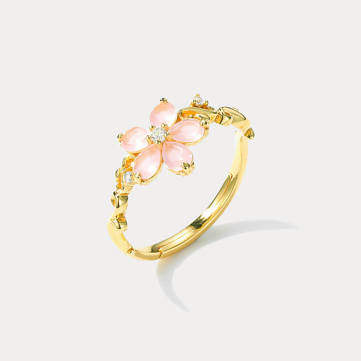Cherry Blossom Crystal Adjustable Ring