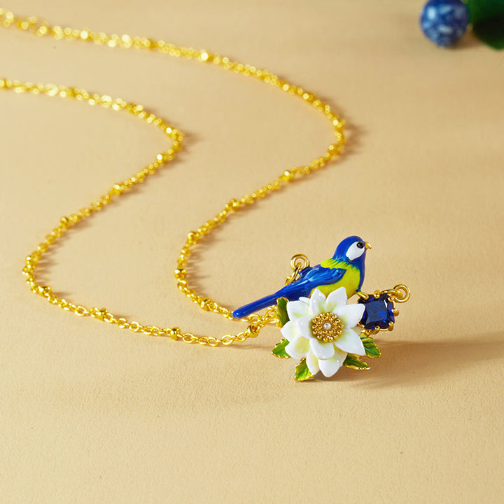 Enamel Blue Tit Gem Necklace