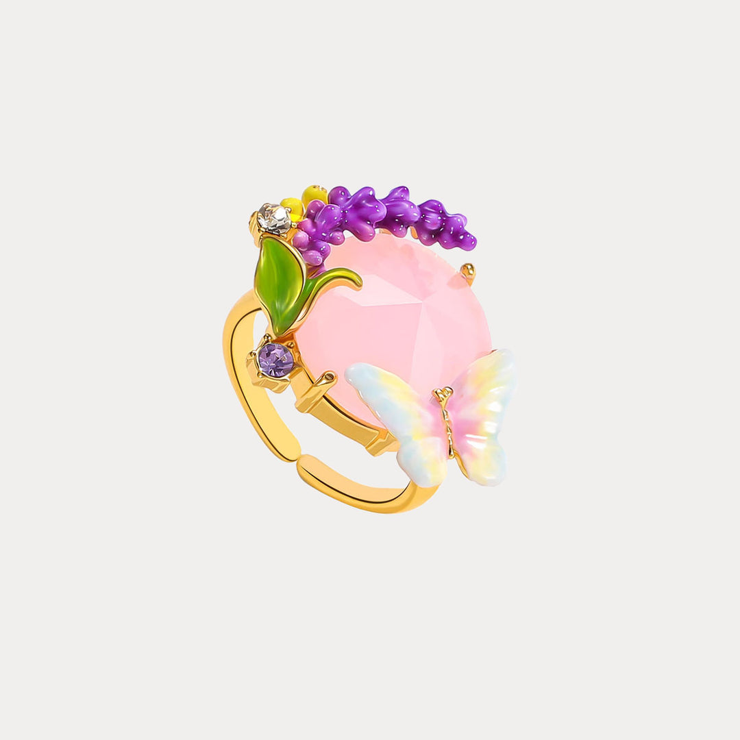 Selenichast Pink Crystal Lavender Butterfly Ring