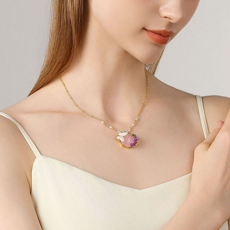 Selenichast Lavender Butterfly Pearl Necklace