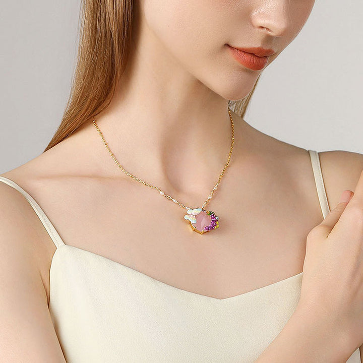 Selenichast Lavender Butterfly Pearl Necklace