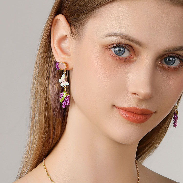 Selenichast Lavender Butterfly Earrings with Pink Crystal