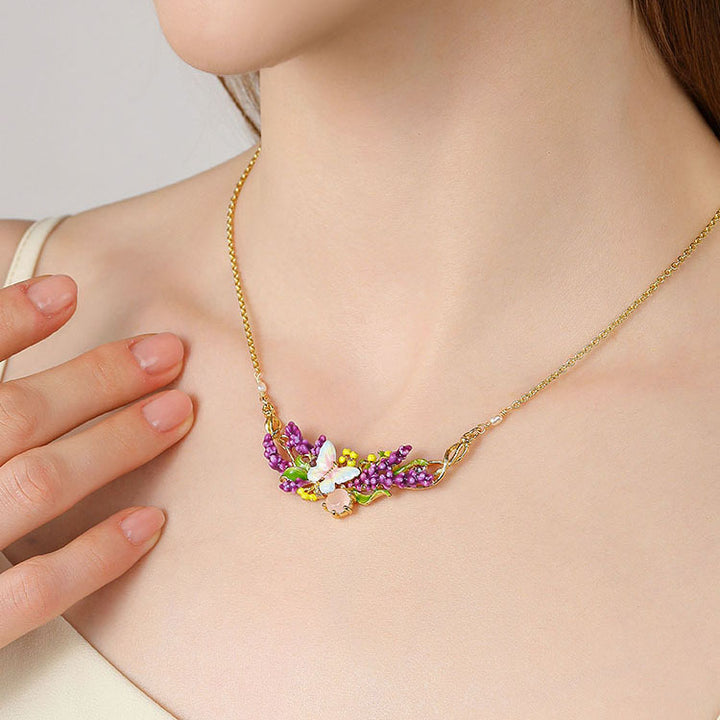 Selenichast Lavender Butterfly Necklace with Pink Crystal