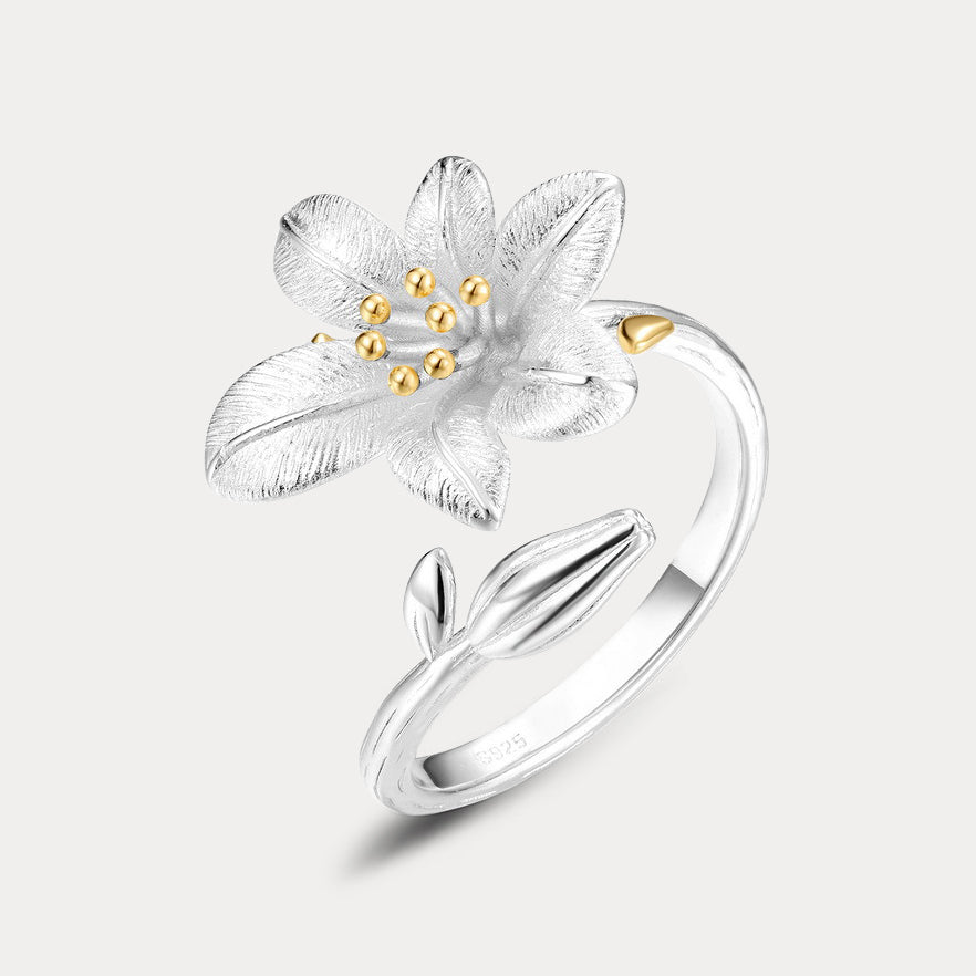 lily flower ring Selenichast 10K Gold Silver Lily Ring Nature Floral Jewelry Gift for Women