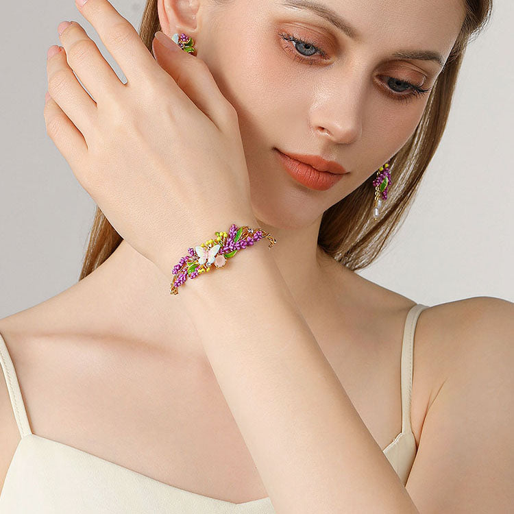 Selenichast Lavender Butterfly Bracelet with Pink Crystal
