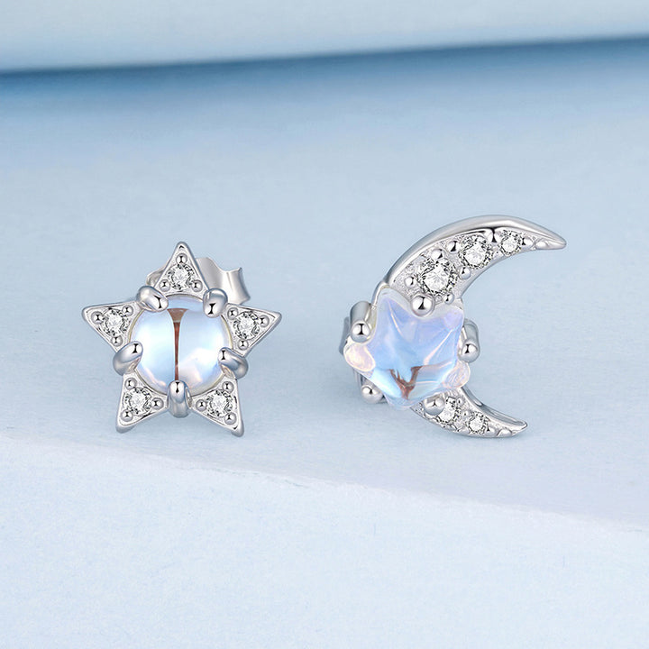 Silver Moonstone Star & Moon Earrings