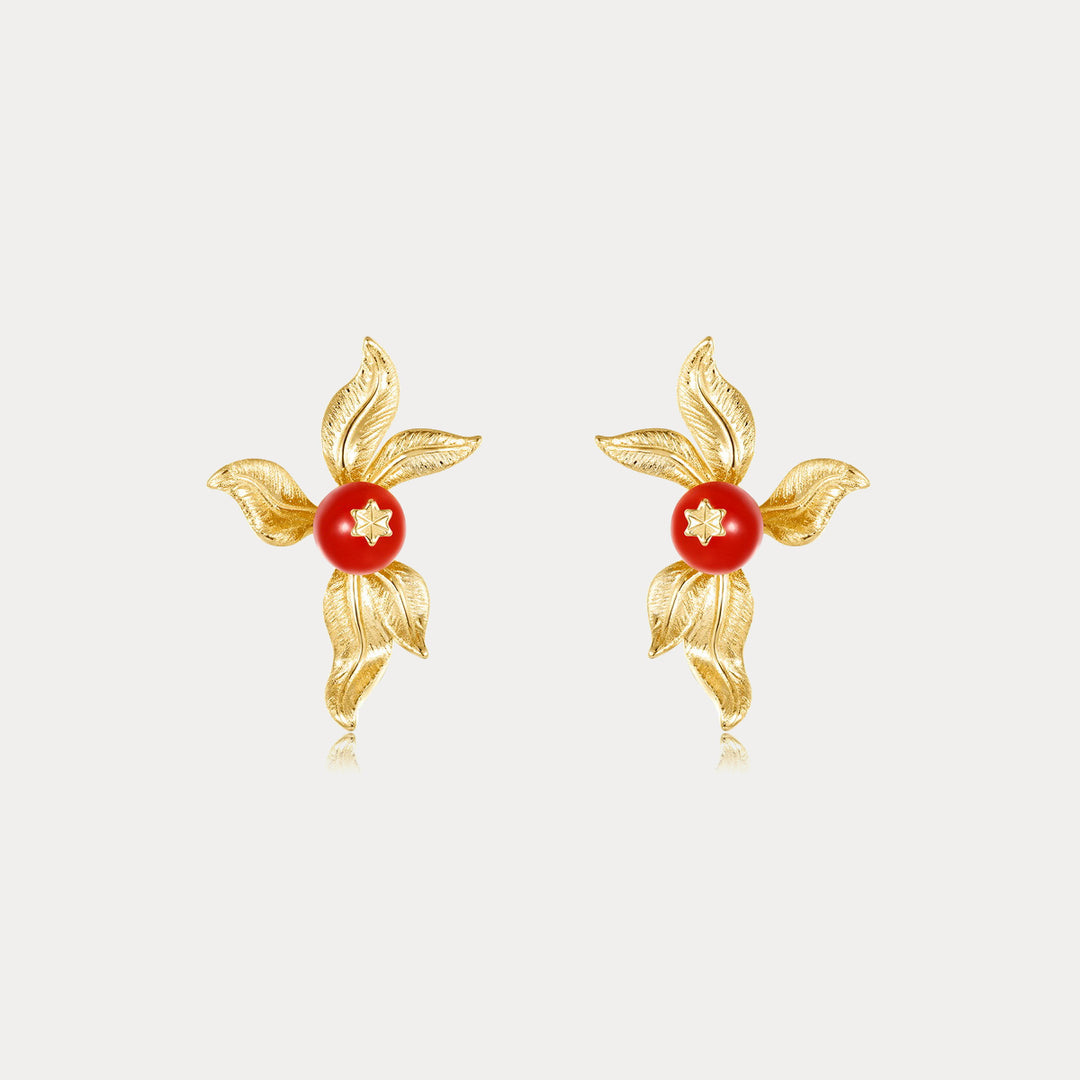 Selenichast Golden Flower Agate Earrings
