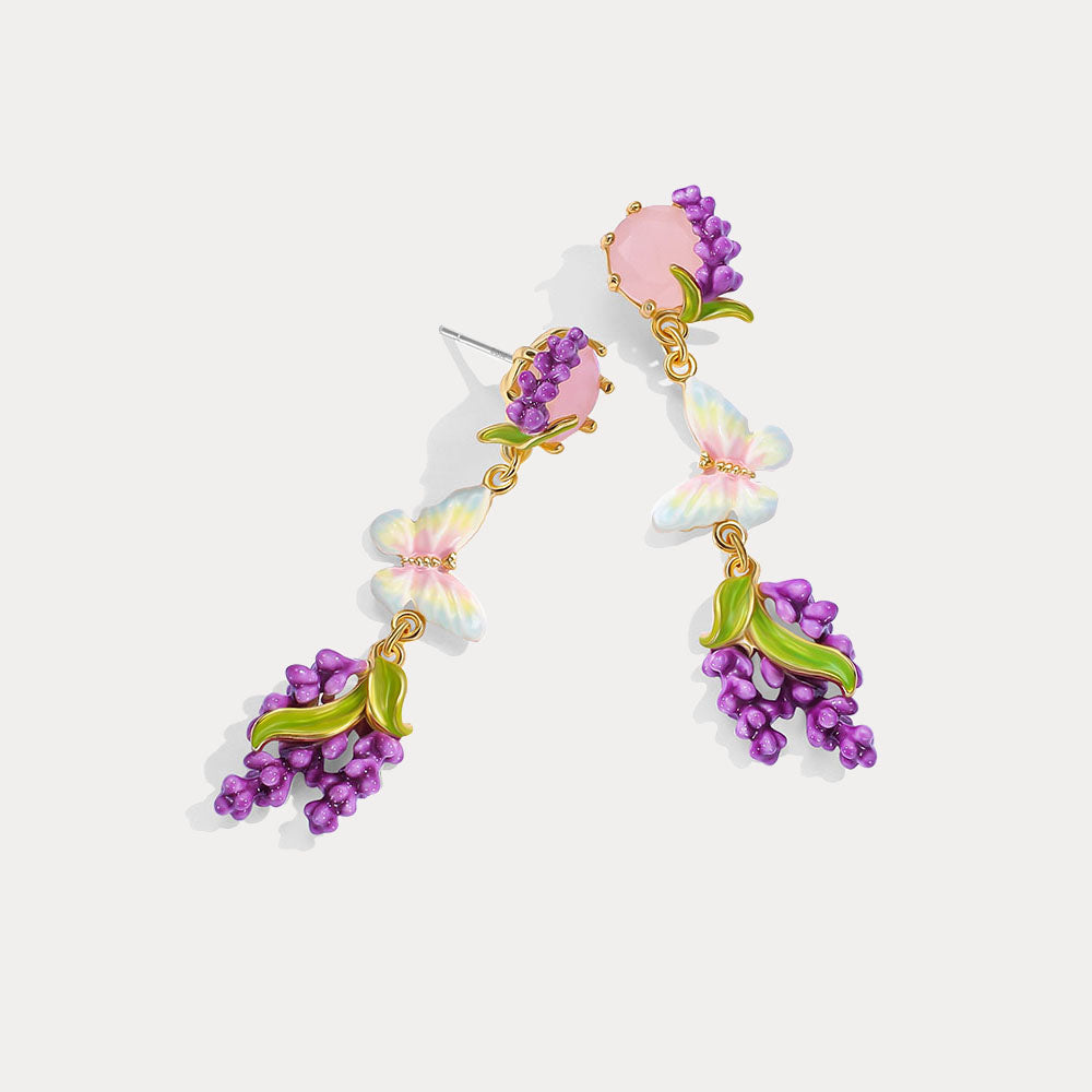 Selenichast Lavender Butterfly Earrings with Pink Crystal