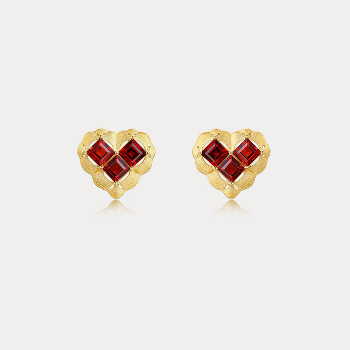 Heart Garnet Earrings