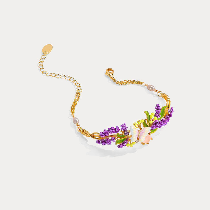 Selenichast Lavender Butterfly Bracelet with Pink Crystal