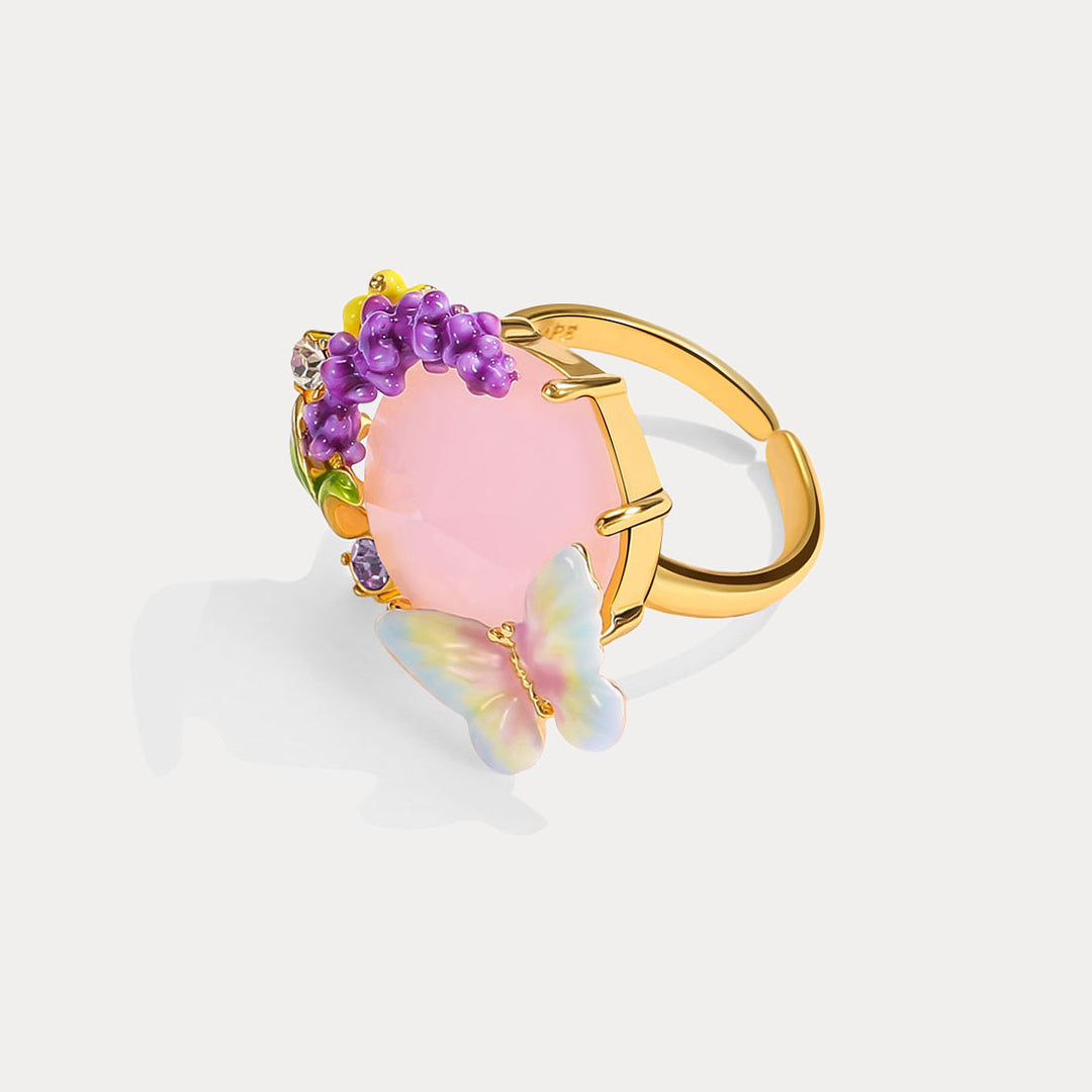 Selenichast Pink Crystal Lavender Butterfly Ring