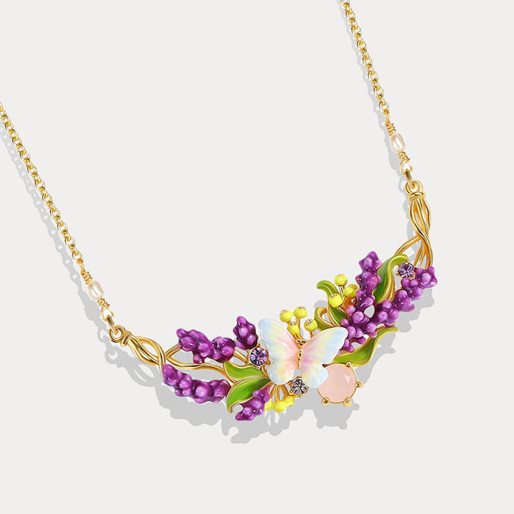 Selenichast Lavender Butterfly Necklace with Pink Crystal