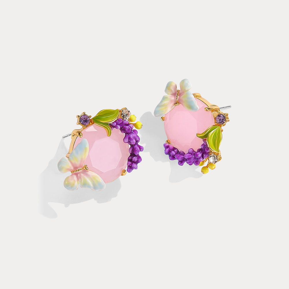 Selenichast Pink Crystal Lavender Butterfly Earrings