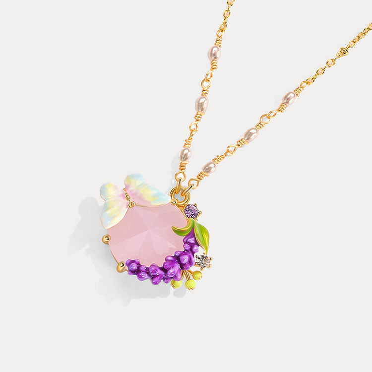 Selenichast Lavender Butterfly Pearl Necklace