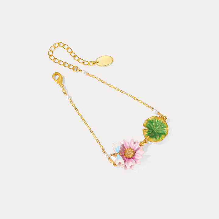 Lotus Dragonfly Gold Bracelet