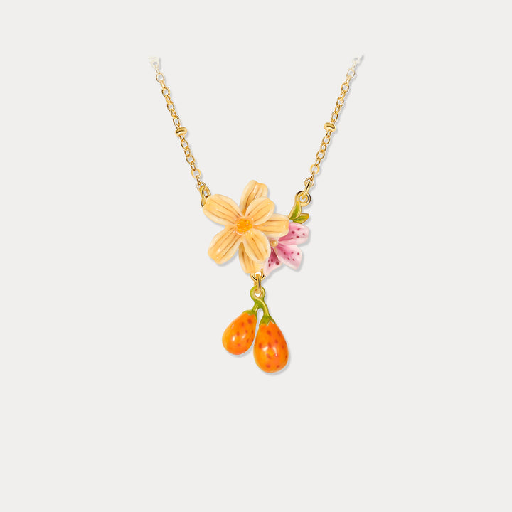 Selenichast Sweet Pear Flower Enamel Necklace