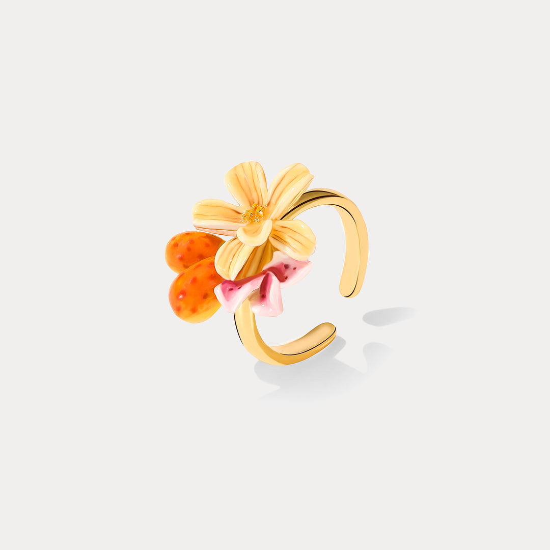 Selenichast Sweet Pear Flower Enamel Ring