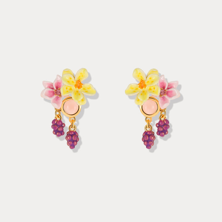 Selenichast Sweet Grapes Flower Enamel Tassel Earrings