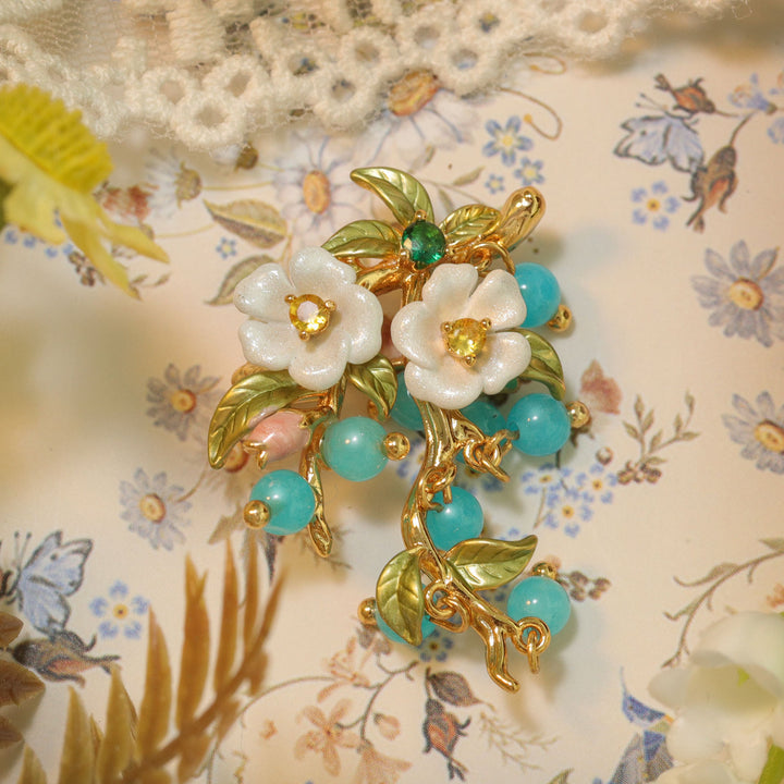 Blueberry Flower Brooch Gold