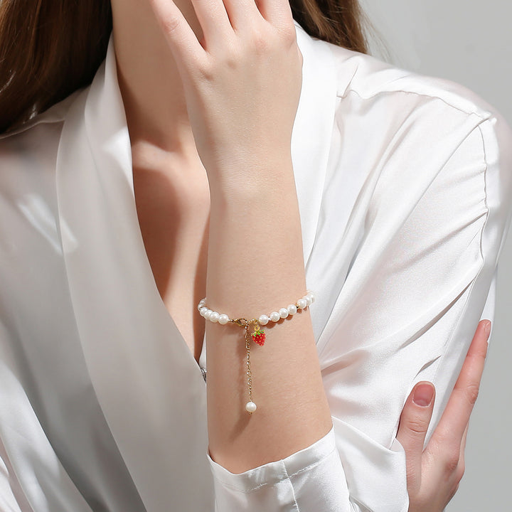 Enamel Strawberry Fruit Pearl Bracelet