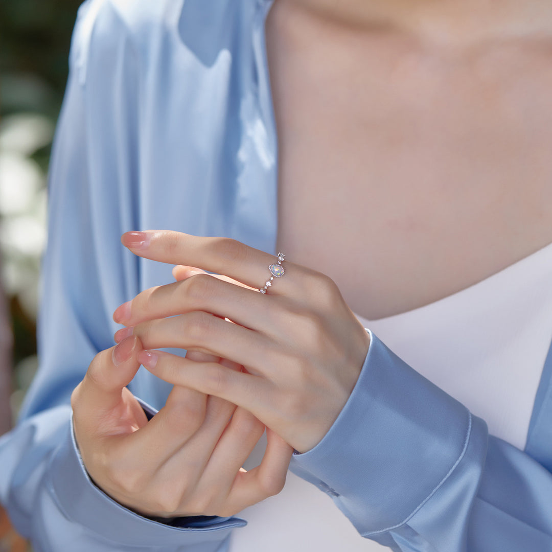 Selenichast Silver Teardrop Opal Ring