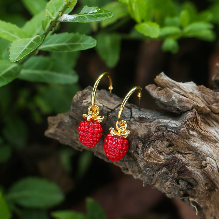 Gold Raspberry Hoop Earrings