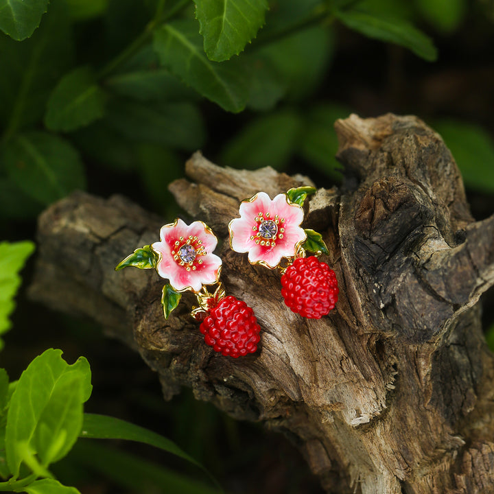 Dainty Raspberry Enamel Earrings