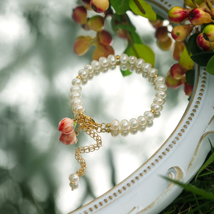 Dainty Peach Pearl Bracelet