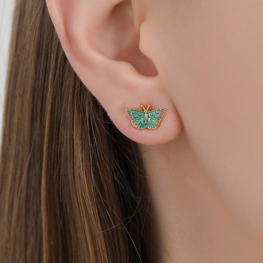 Green Rainforest Butterfly Enamel Earrings