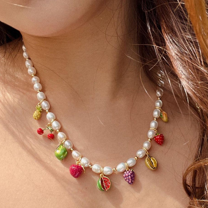 mango fruit pearl necklace