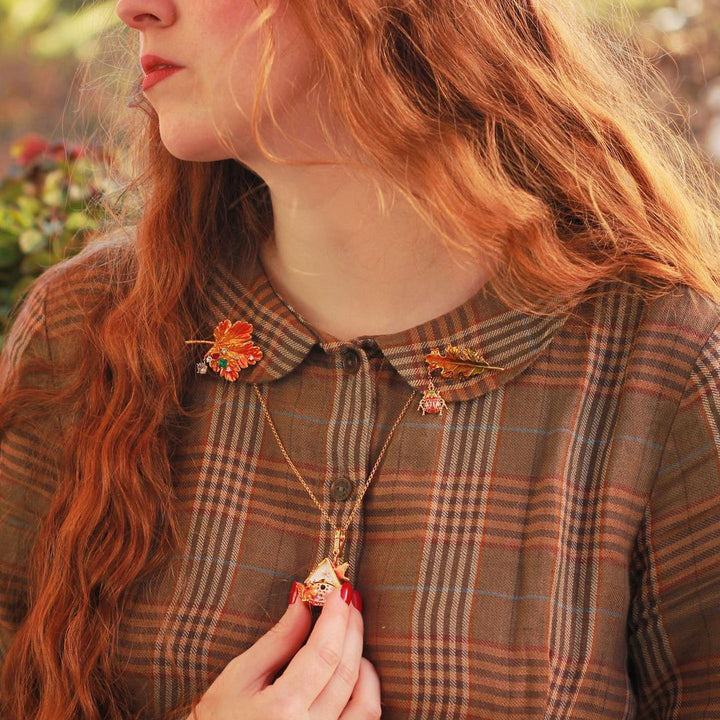Ladybug Leaf Brooch and Necklace