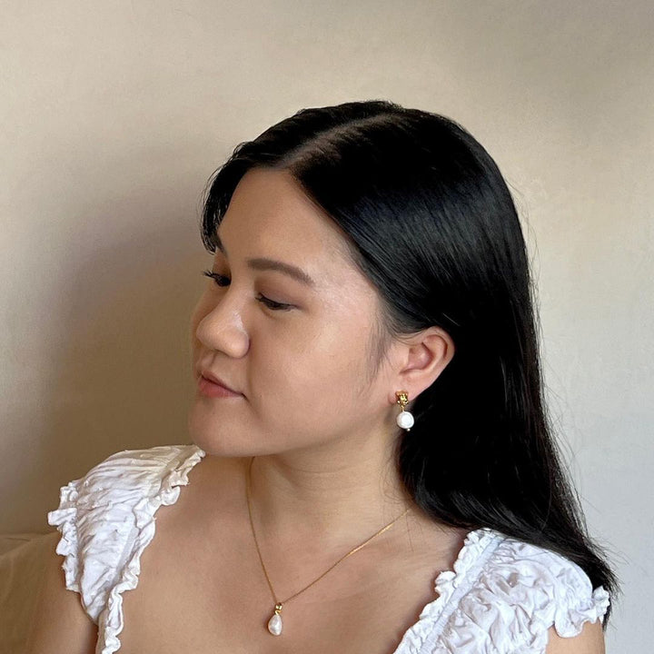 Baroque Gold Foil Pearl Stud Fashion Earrings