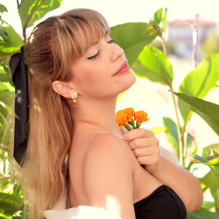 Orange Flower Stud Earrings