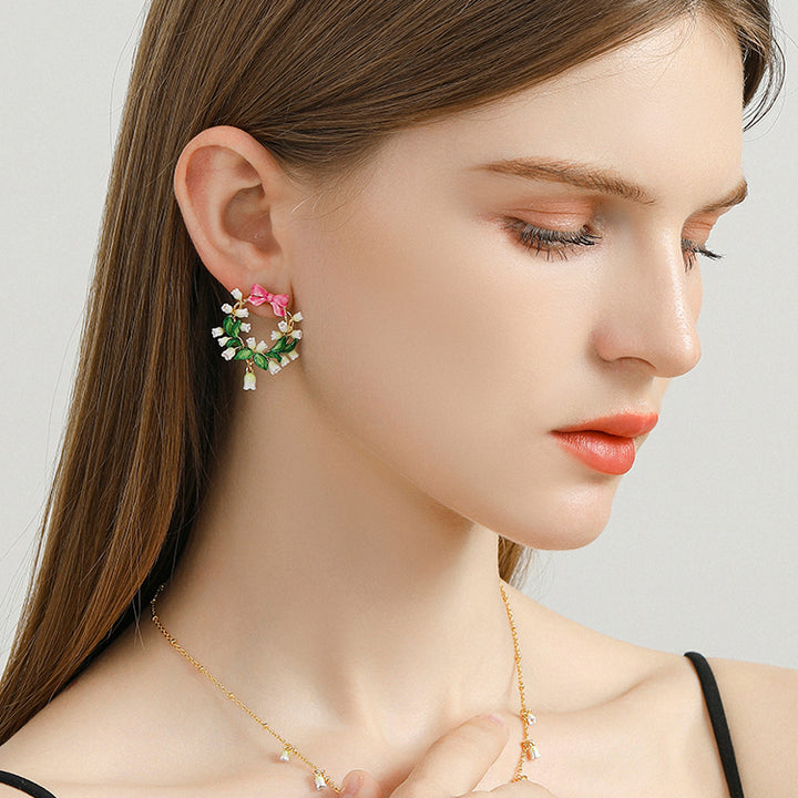 Lily Of The Valley Bowknot Enamel Earrings
