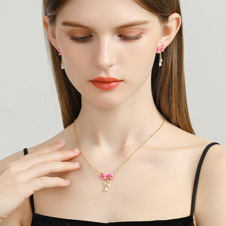 Lily Of The Valley Bowknot Necklace and Earrings