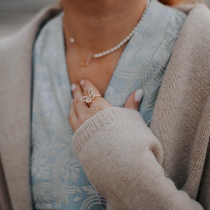 Butterfly Pearl Diamond Ring