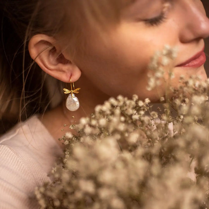 Baroque Real Pearl Dragonfly Earrings