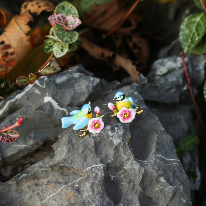 Lovely Enamel Blue Tit Stud Earrings