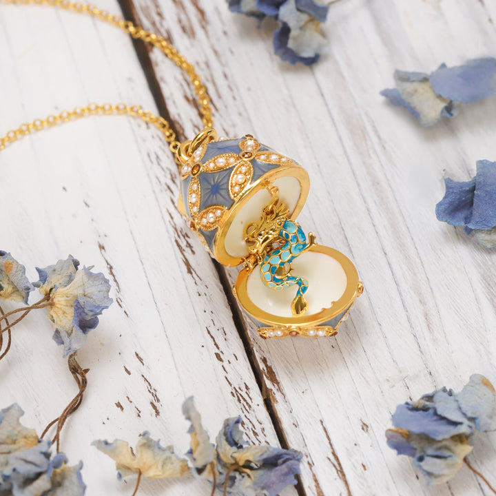 Gold Dragon Egg Locket Pendant Necklace