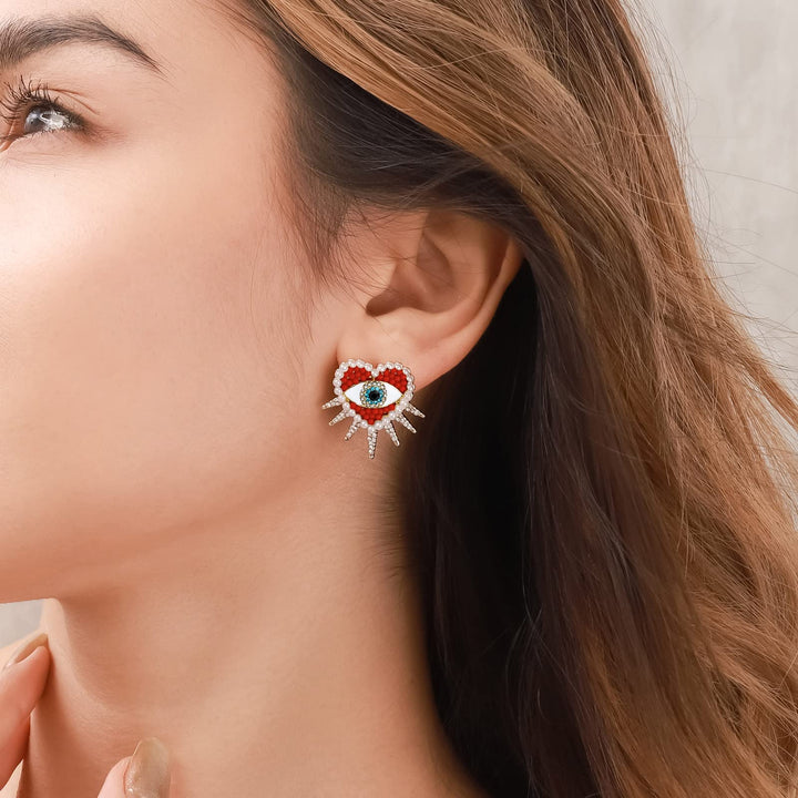 Red Heart Sun Diamond Evil Eye Fashion Earrings